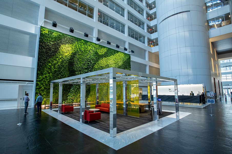 NYC's largest living wall takes on epic proportions with an endless sea of greens that will have you gazing in awe.